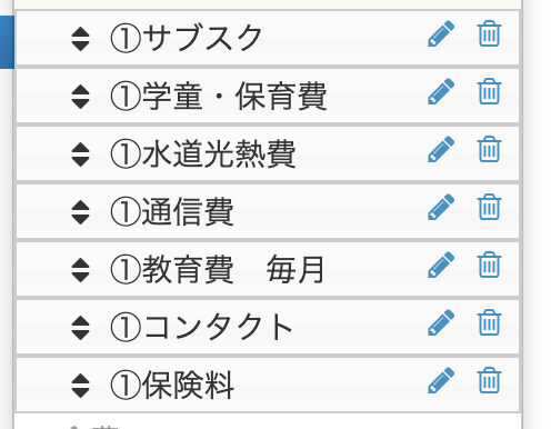 マネーフォワードの中項目カスタマイズ（①固定費・毎月）