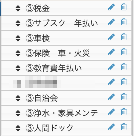 マネーフォワードの中項目カスタマイズ（③固定費・毎年）